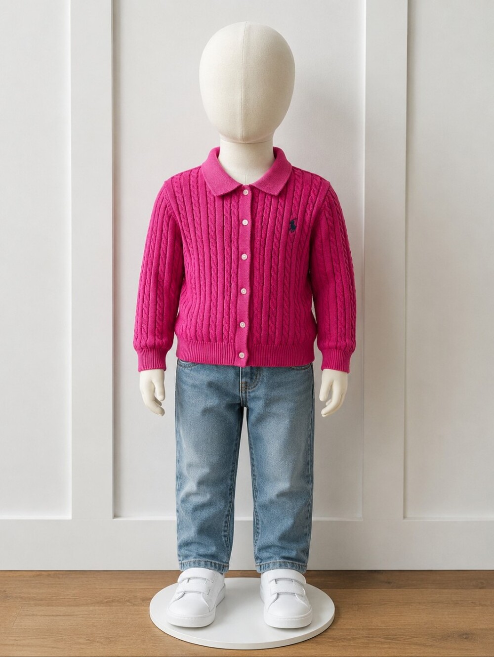 Ralph Lauren Cable-Knit Hot Pink Collared Cardigan Girls Size Large (12-14)